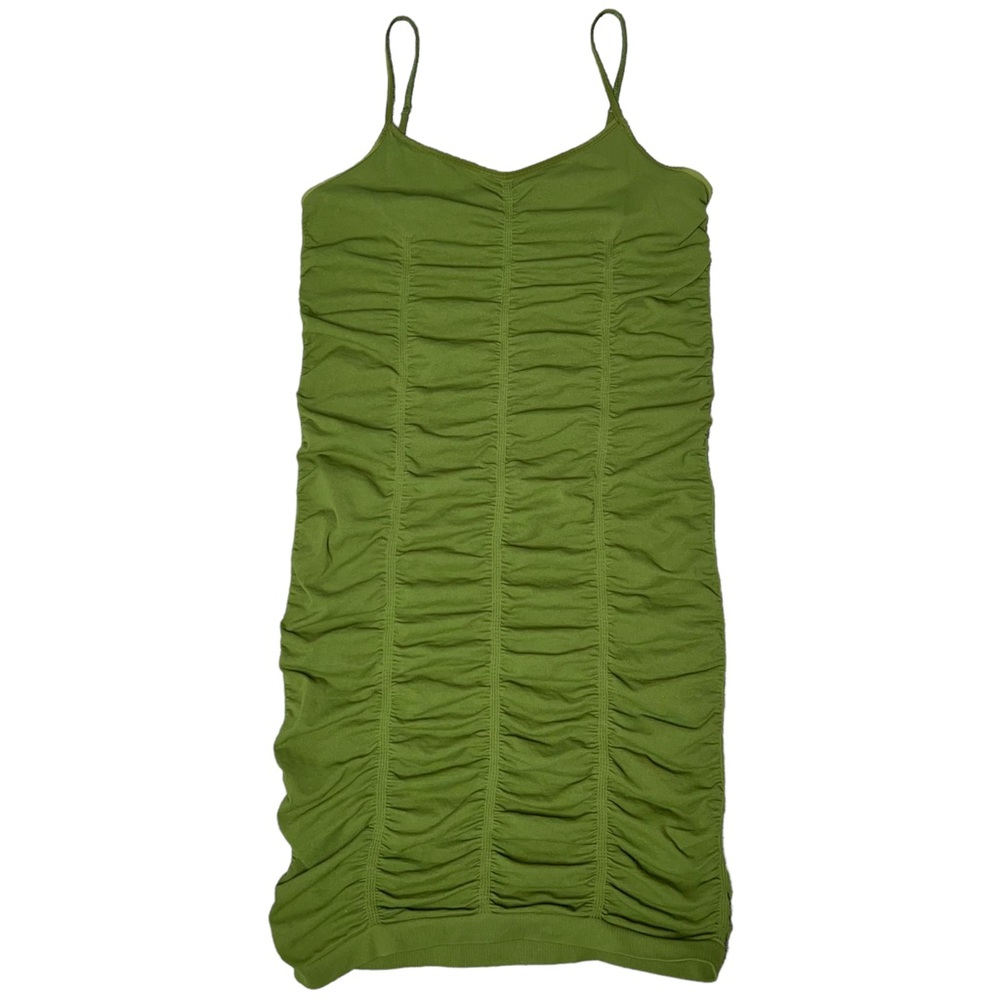 M/L VTG Y2k BCBGMAXAZRIA Olive Green Stretchy Bodycon Ruched Puckered Dress